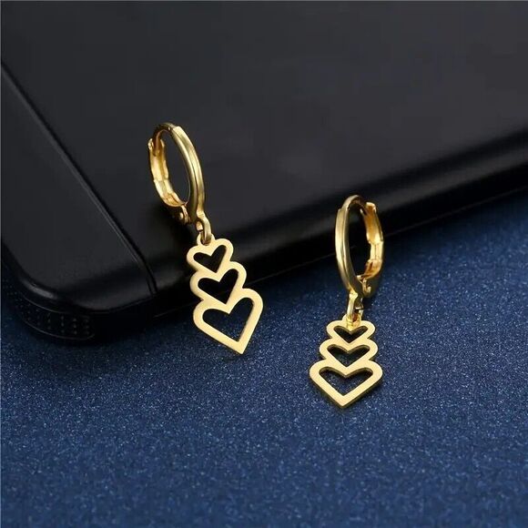 Adorable Stacked Heart Dangle Earrings - Picture 3 of 4
